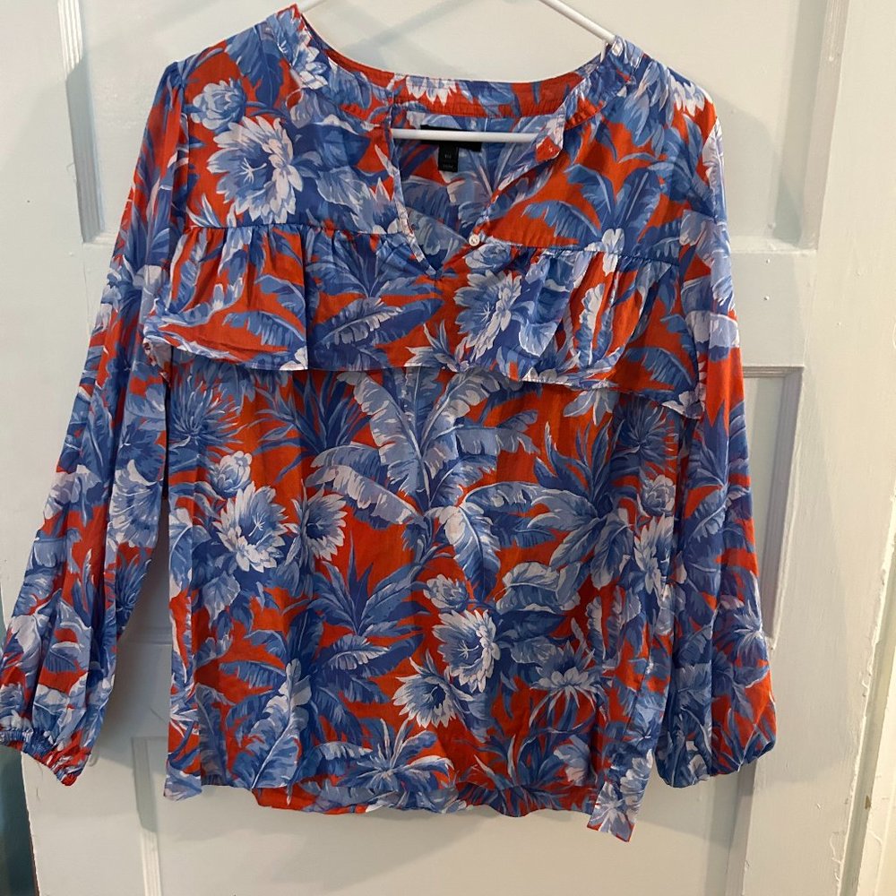 J. Crew Red, White & Blue Cotton Blouse